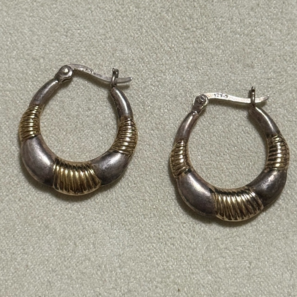 Elegant Sterling Silver 925 Two-Tone Hoop Earrings